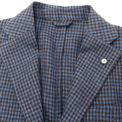 [New] LBM1911 Linen Check Casual Jacket Blue x Dark Brown [46] [Condition Rank N] [Men&