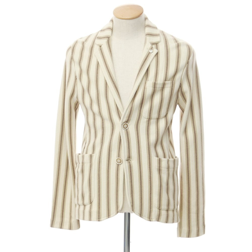 [New Outlet] LBM1911 Mid-gauge cotton striped knit jacket, ivory x beige [44] [Condition rank N-] [Men&