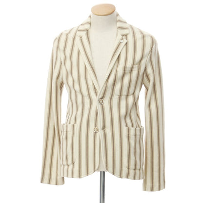 [New Outlet] LBM1911 Mid-gauge cotton striped knit jacket, ivory x beige [44] [Condition rank N-] [Men&