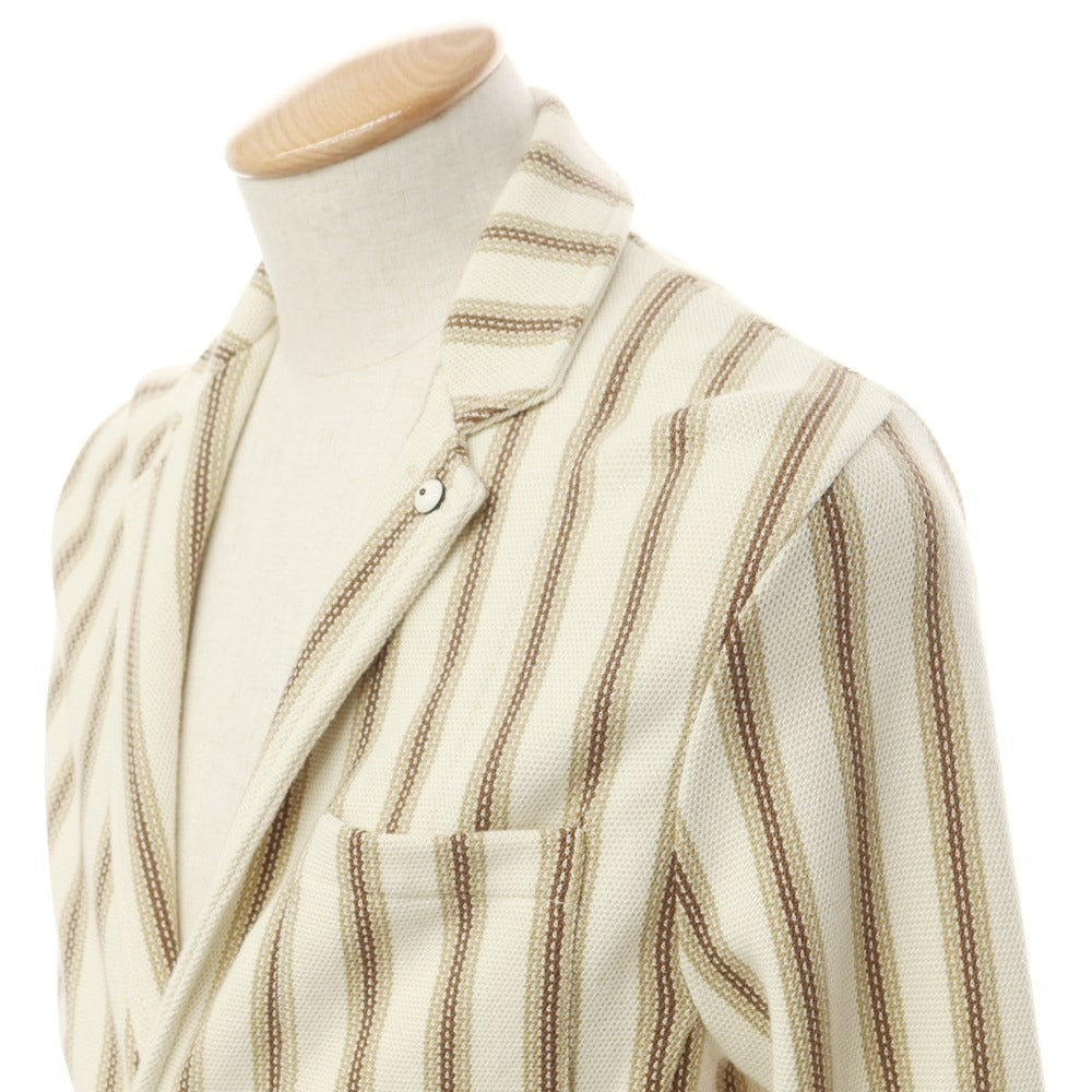 [New Outlet] LBM1911 Mid-gauge cotton striped knit jacket, ivory x beige [44] [Condition rank N-] [Men&