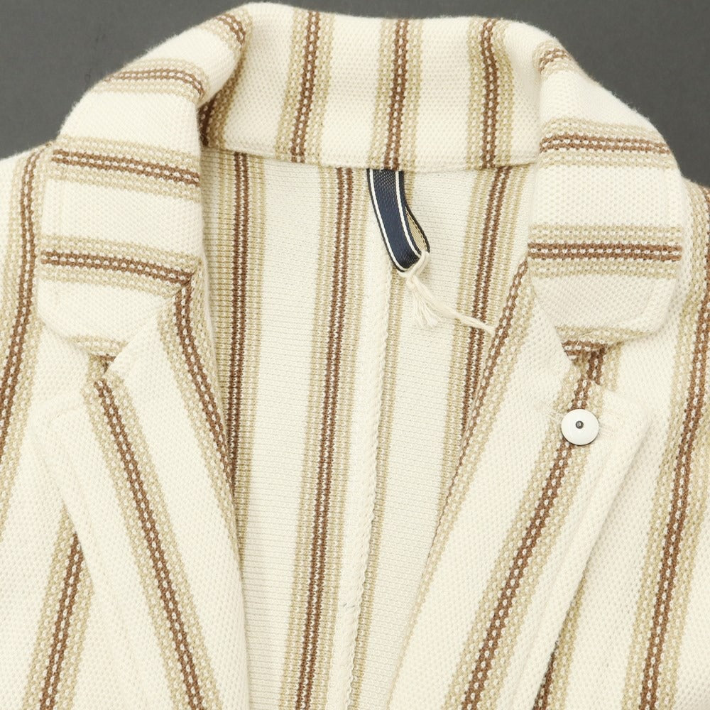 [New Outlet] LBM1911 Mid-gauge cotton striped knit jacket, ivory x beige [44] [Condition rank N-] [Men&