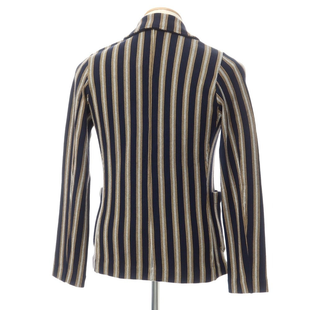 [New] LBM1911 Mid-gauge cotton striped knit jacket Navy x brown beige [44] [Condition rank N] [Men&