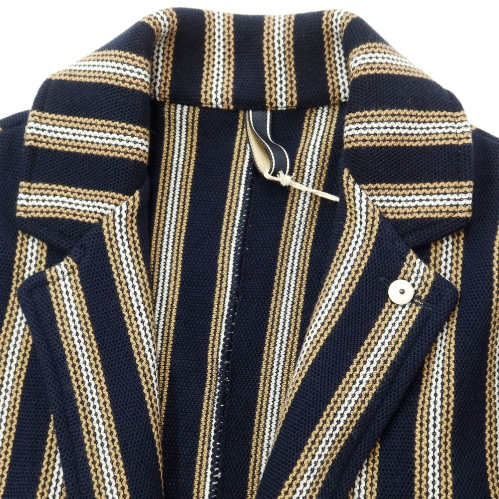 [New] LBM1911 Mid-gauge cotton striped knit jacket Navy x brown beige [44] [Condition rank N] [Men&