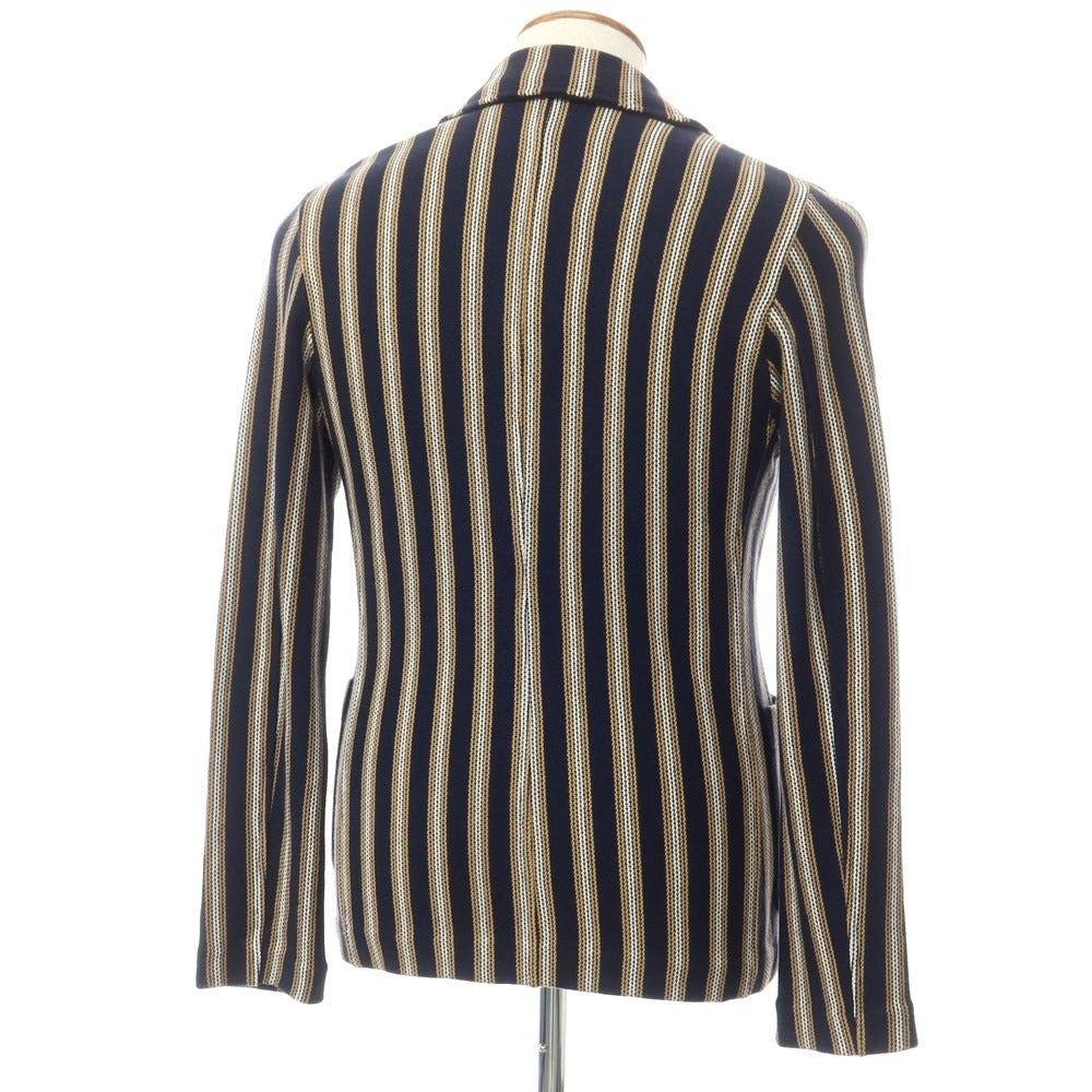 [New] LBM1911 Mid-gauge cotton striped knit jacket Navy x brown beige [46] [Condition rank N] [Men&