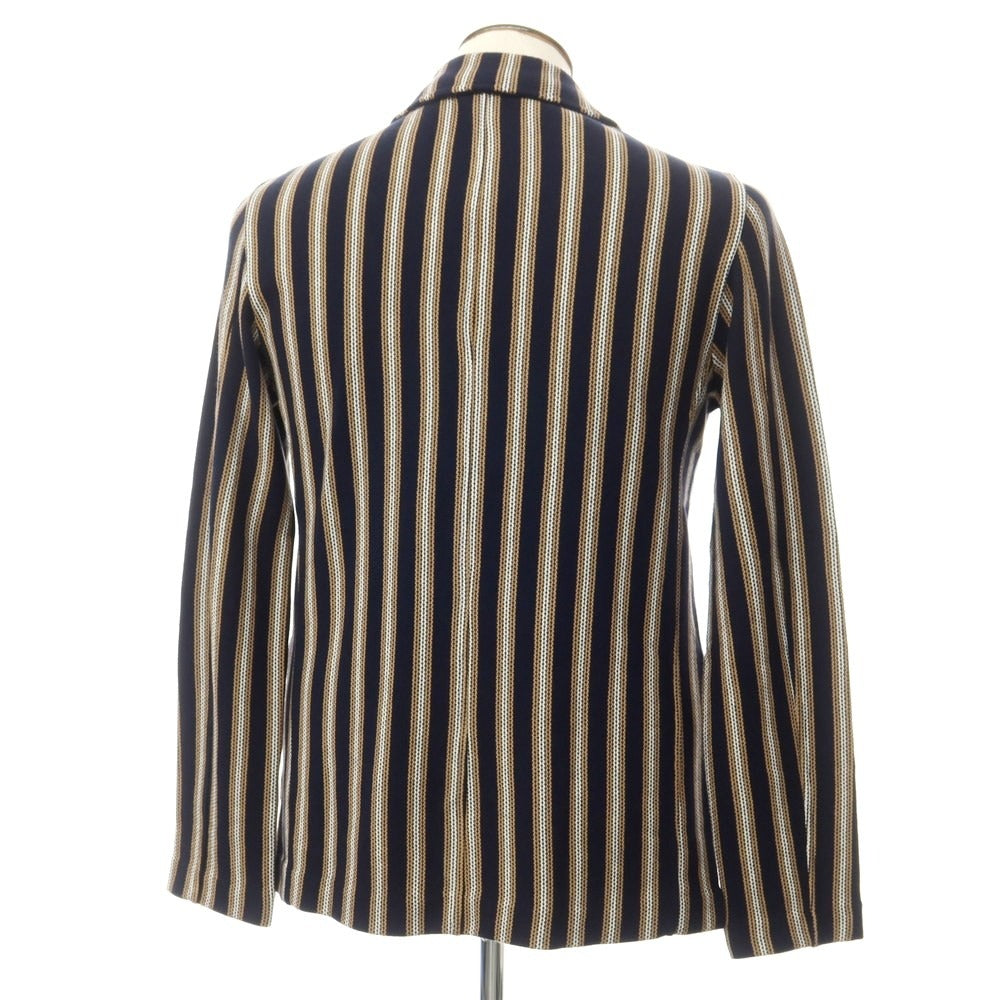 [New] LBM1911 Mid-gauge cotton striped knit jacket Navy x brown beige [52] [Condition rank N] [Men&