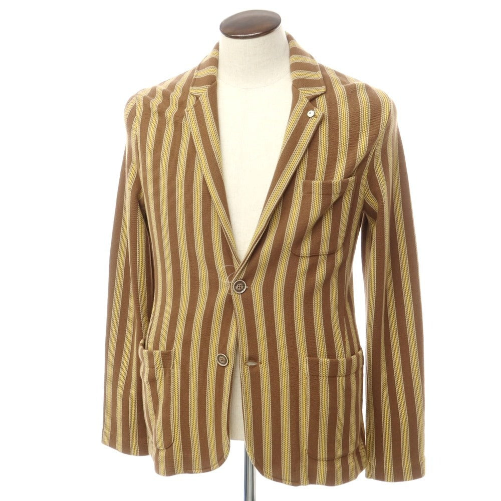 [New] LBM1911 Mid-gauge cotton striped knit jacket, brown x yellow [50] [Condition rank N] [Men&