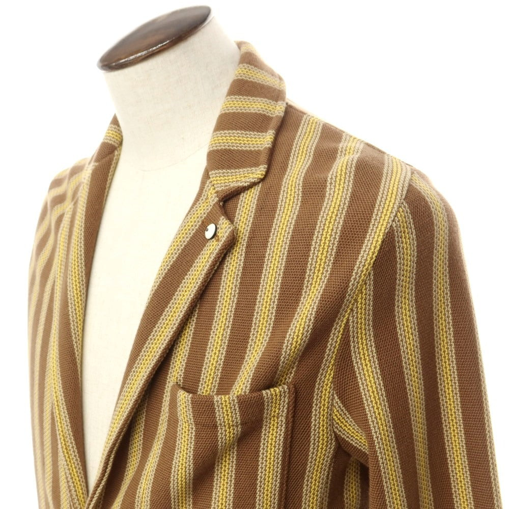 [New] LBM1911 Mid-gauge cotton striped knit jacket, brown x yellow [50] [Condition rank N] [Men&