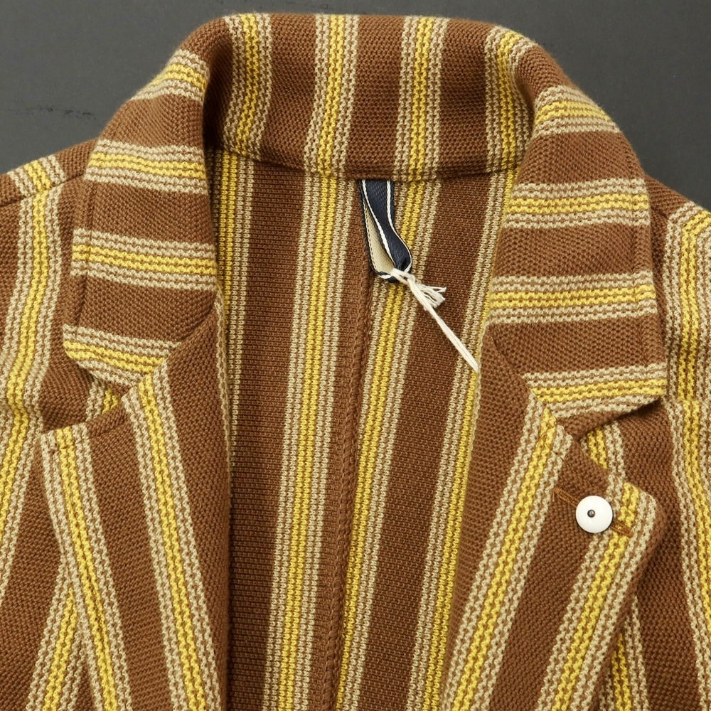 [New] LBM1911 Mid-gauge cotton striped knit jacket, brown x yellow [50] [Condition rank N] [Men&