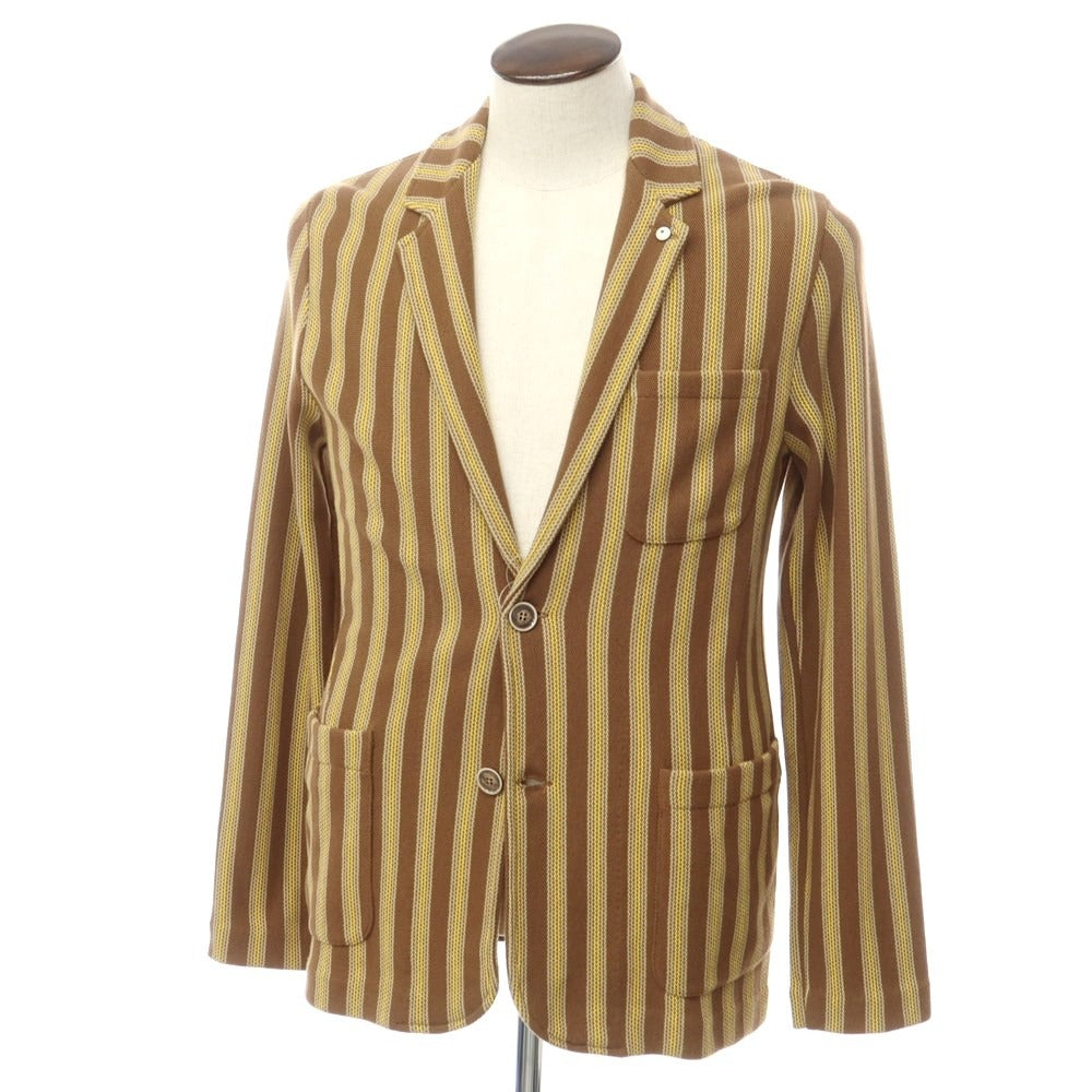 [New] LBM1911 Mid-gauge cotton striped knit jacket, brown x yellow [52] [Condition rank N] [Men&