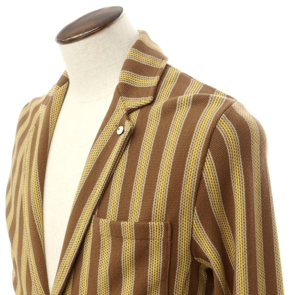 [New] LBM1911 Mid-gauge cotton striped knit jacket, brown x yellow [52] [Condition rank N] [Men&