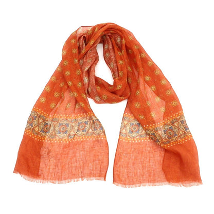 [New] LBM1911 Linen Print Stole Orange x Yellow [Condition Rank N] [Men&