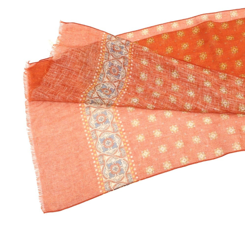 [New] LBM1911 Linen Print Stole Orange x Yellow [Condition Rank N] [Men&