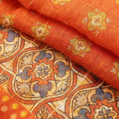 [New] LBM1911 Linen Print Stole Orange x Yellow [Condition Rank N] [Men&