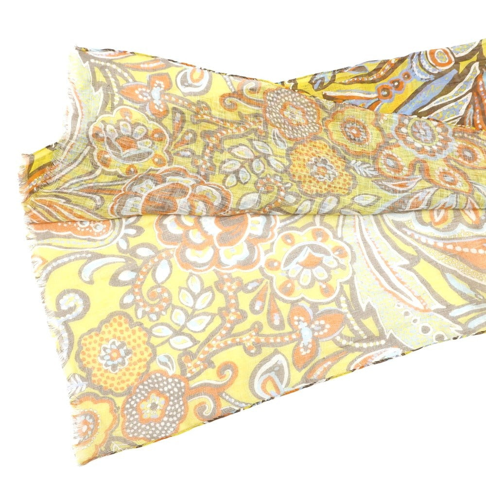 [New] LBM1911 Linen Print Stole Yellow x Brown [Condition Rank N] [Men&