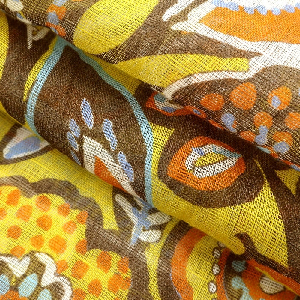 [New] LBM1911 Linen Print Stole Yellow x Brown [Condition Rank N] [Men&