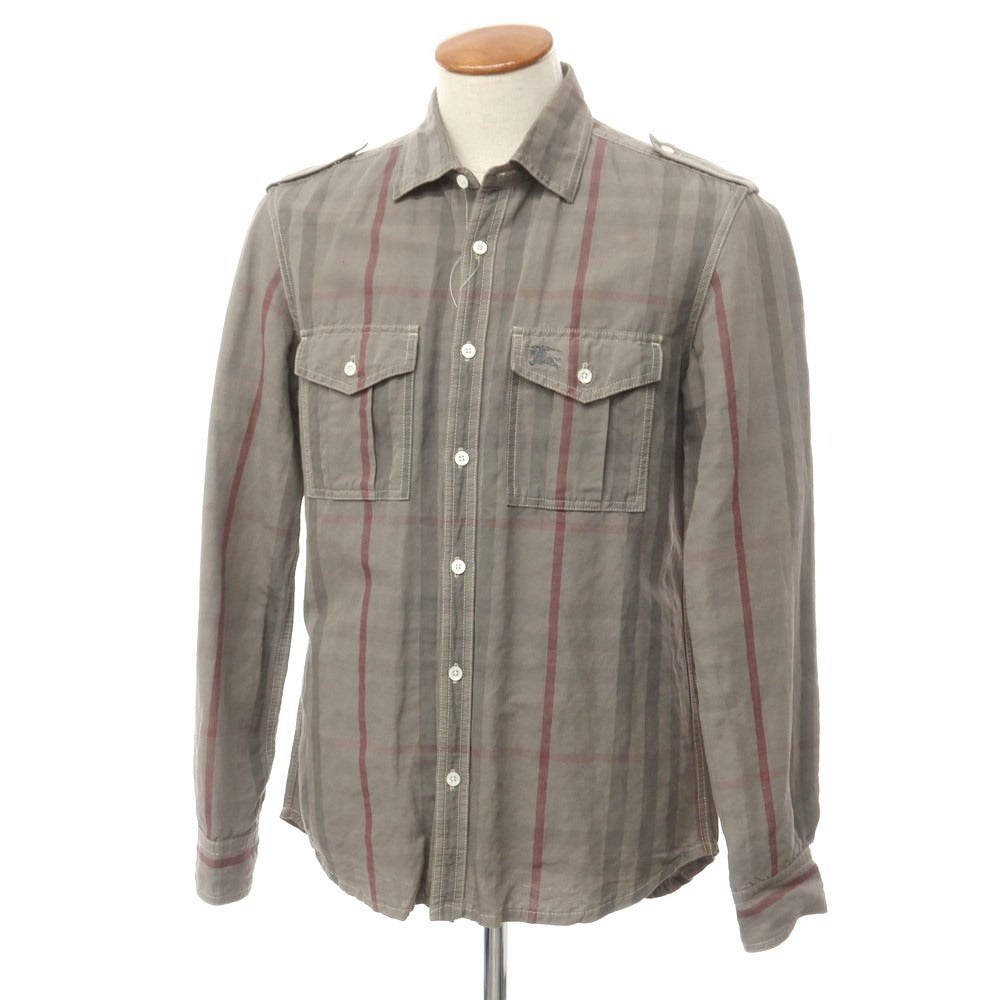 [Used] Burberry Cotton Linen Check Regular Collar Casual Shirt Gray [40] [Condition Rank C] [Men&