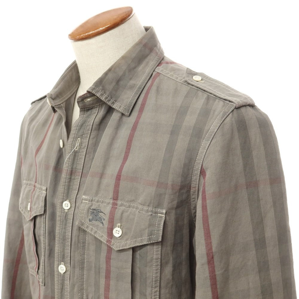 [Used] Burberry Cotton Linen Check Regular Collar Casual Shirt Gray [40] [Condition Rank C] [Men&