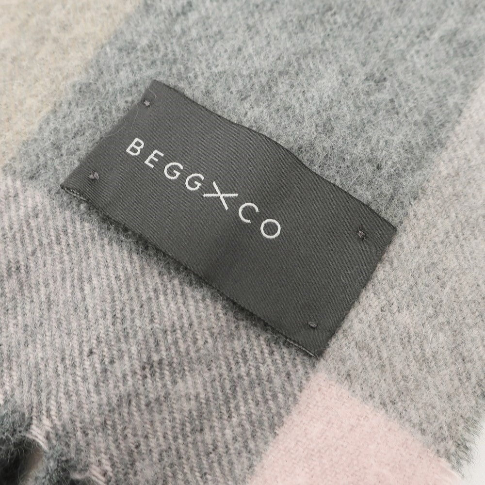 【中古】ベグアンドコー BEGG&amp;CO カシミヤ チェック フリンジ マフラー ベージュxグレー【 状態ランクB 】【 ユニセックス 】