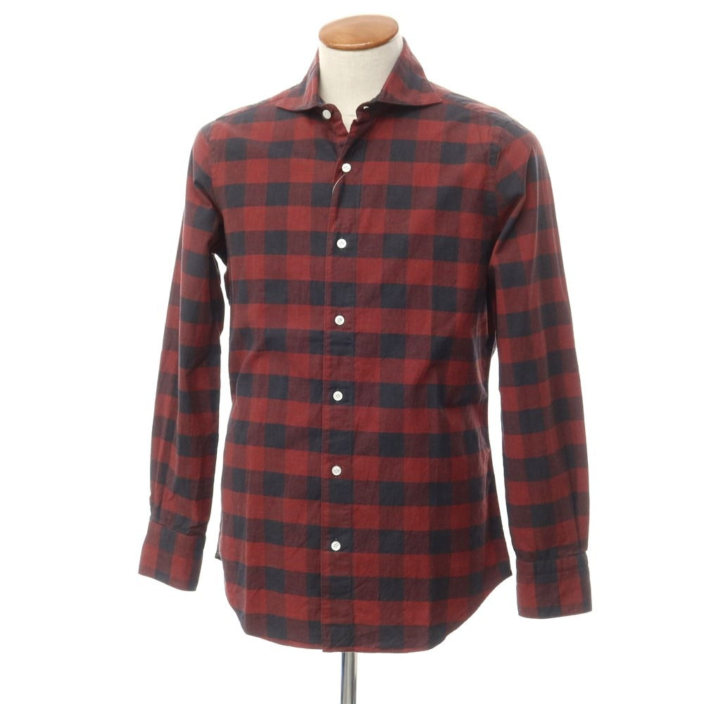 [Used] Finamore Cotton Check Horizontal Collar Casual Shirt Red x Black [39] [Condition Rank B] ​​[Men&