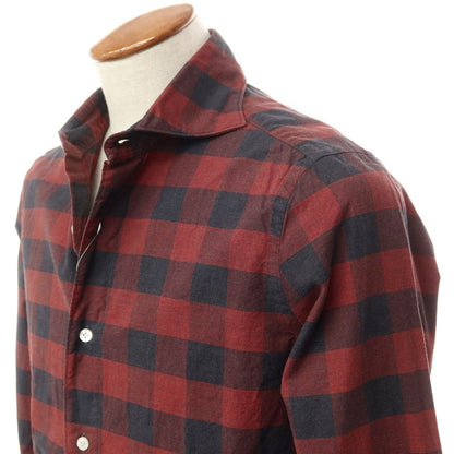 [Used] Finamore Cotton Check Horizontal Collar Casual Shirt Red x Black [39] [Condition Rank B] ​​[Men&