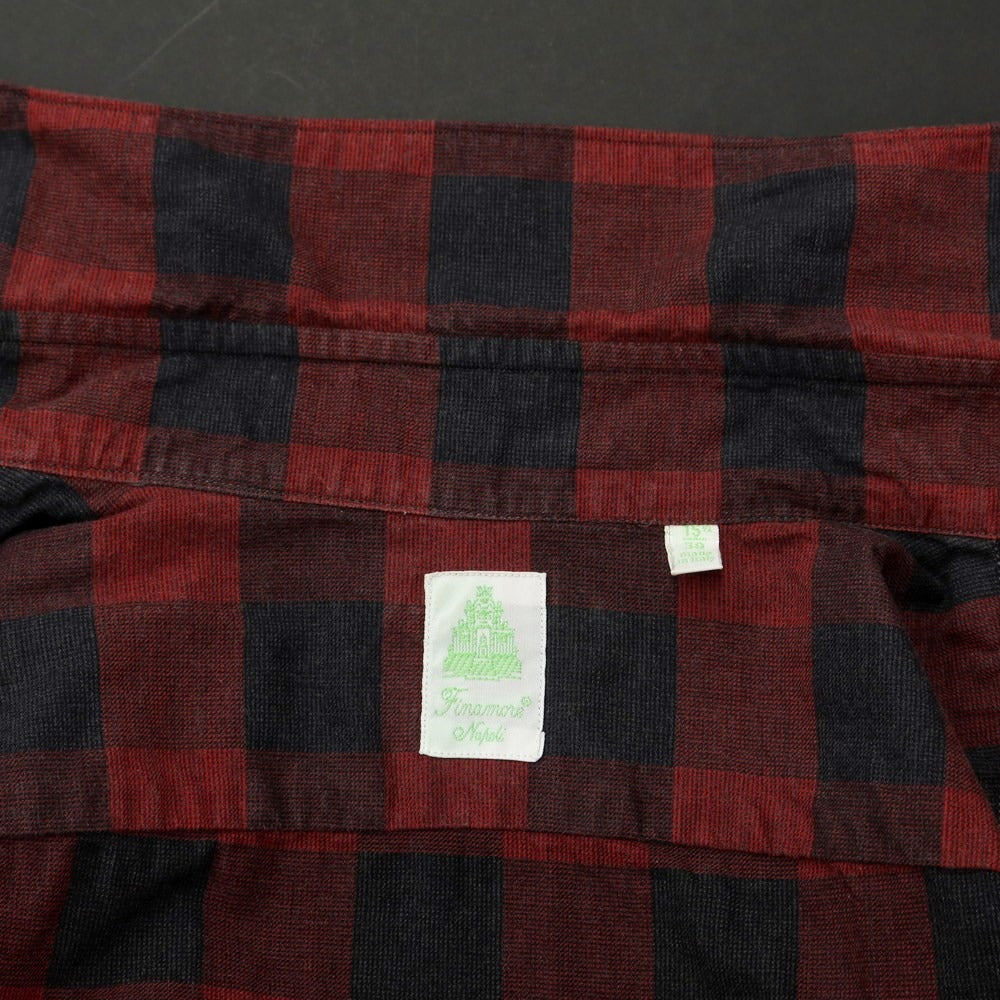 [Used] Finamore Cotton Check Horizontal Collar Casual Shirt Red x Black [39] [Condition Rank B] ​​[Men&