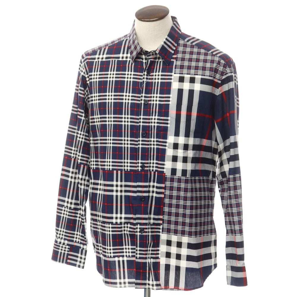 [Used] Burberry Cotton Check Casual Shirt Navy x White [XXL] [Condition Rank B] ​​[Men&