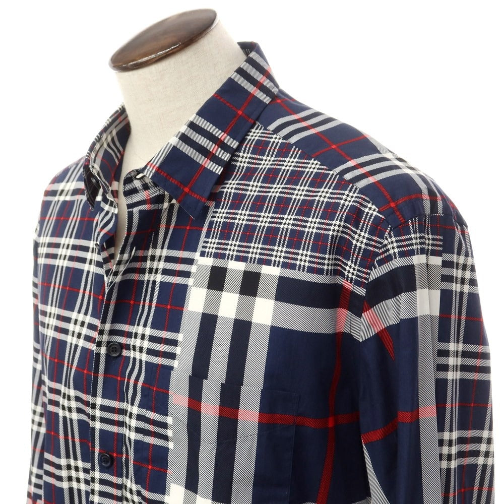 [Used] Burberry Cotton Check Casual Shirt Navy x White [XXL] [Condition Rank B] ​​[Men&