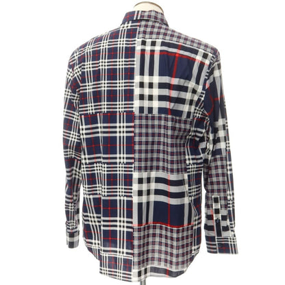 【中古】バーバリー BURBERRY コットン チェック カジュアルシャツ ネイビーxホワイト【 XXL 】【 状態ランクB 】【 メンズ 】