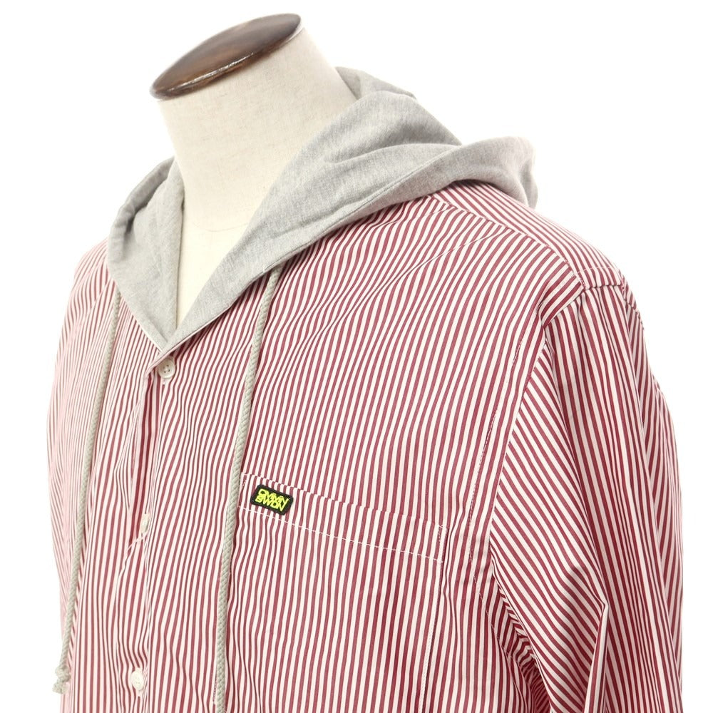 [Used] Common Sweden CMMN SWDN Cotton Striped Hooded Casual Shirt White x Wine Red [50] [Condition Rank B] ​​[Men&