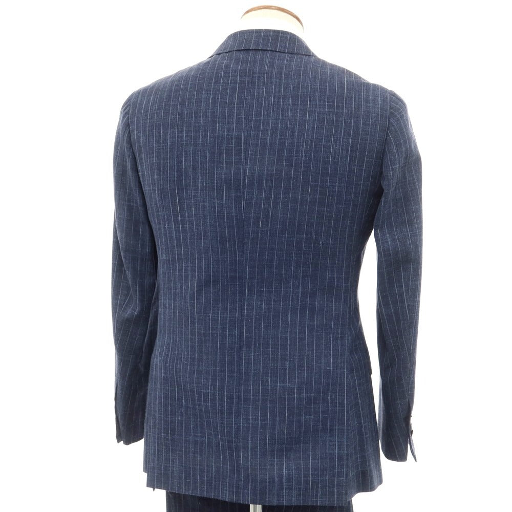 [Used] Custom Tailor BEAMS Wool Silk Linen Striped Double Breasted Suit Navy [M] [Condition Rank D] [Men&