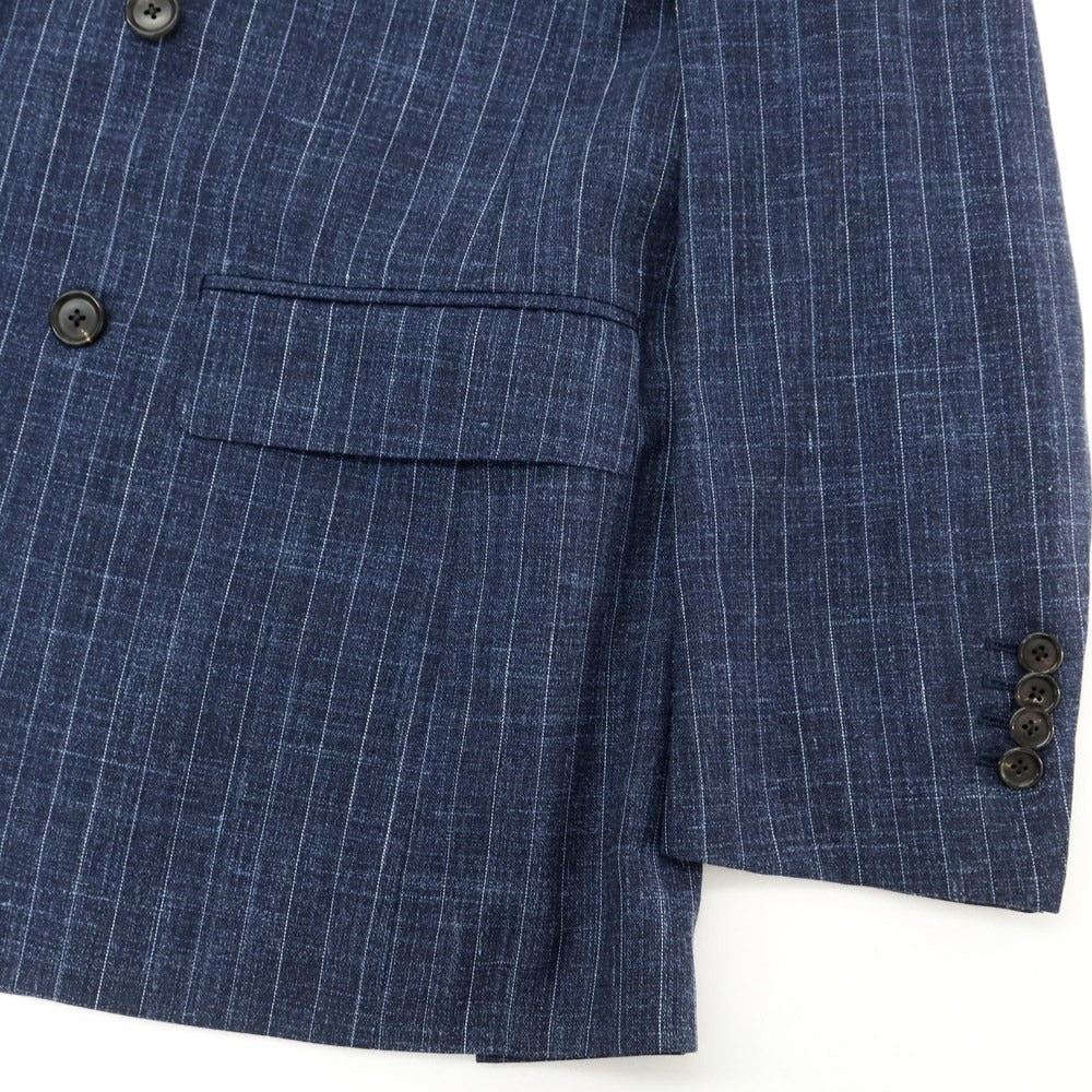 [Used] Custom Tailor BEAMS Wool Silk Linen Striped Double Breasted Suit Navy [M] [Condition Rank D] [Men&