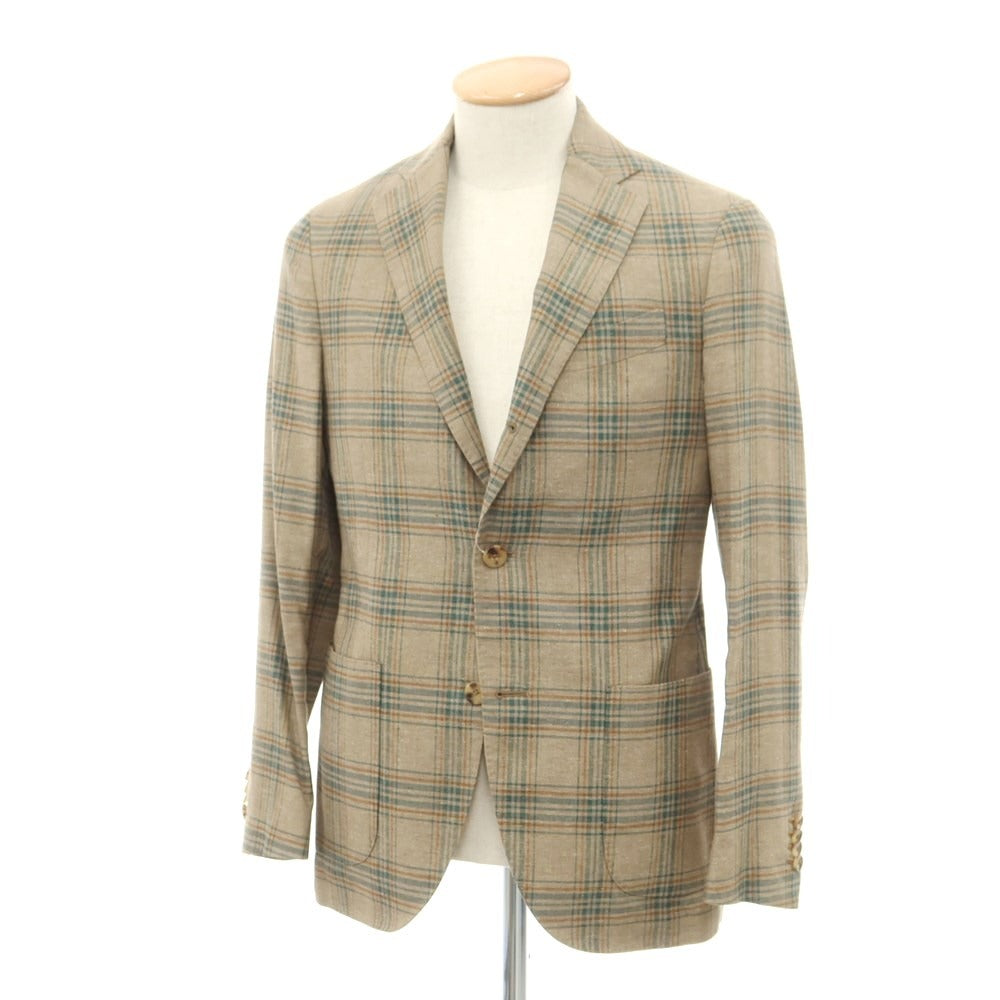 [Used] LARDINI Silk Linen Check 3B Casual Jacket Dark Beige x Green [Size 44] [BEI] [S/S] [Condition Rank C] [Men&