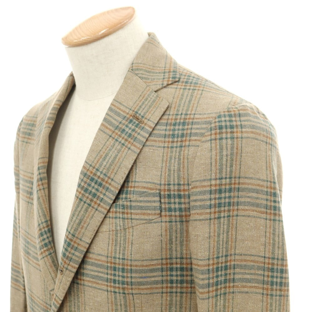 [Used] LARDINI Silk Linen Check 3B Casual Jacket Dark Beige x Green [Size 44] [BEI] [S/S] [Condition Rank C] [Men&