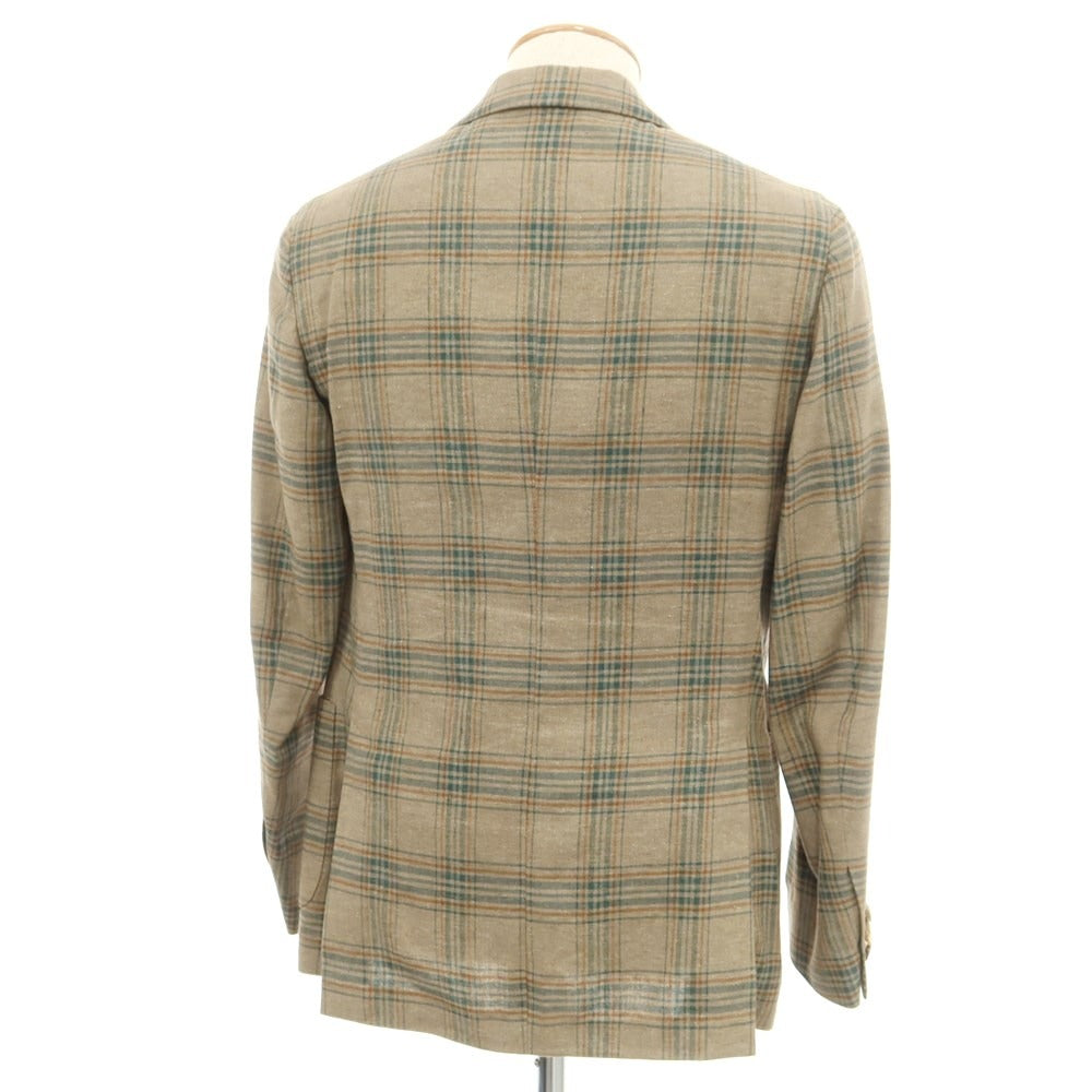 [Used] LARDINI Silk Linen Check 3B Casual Jacket Dark Beige x Green [Size 44] [BEI] [S/S] [Condition Rank C] [Men&