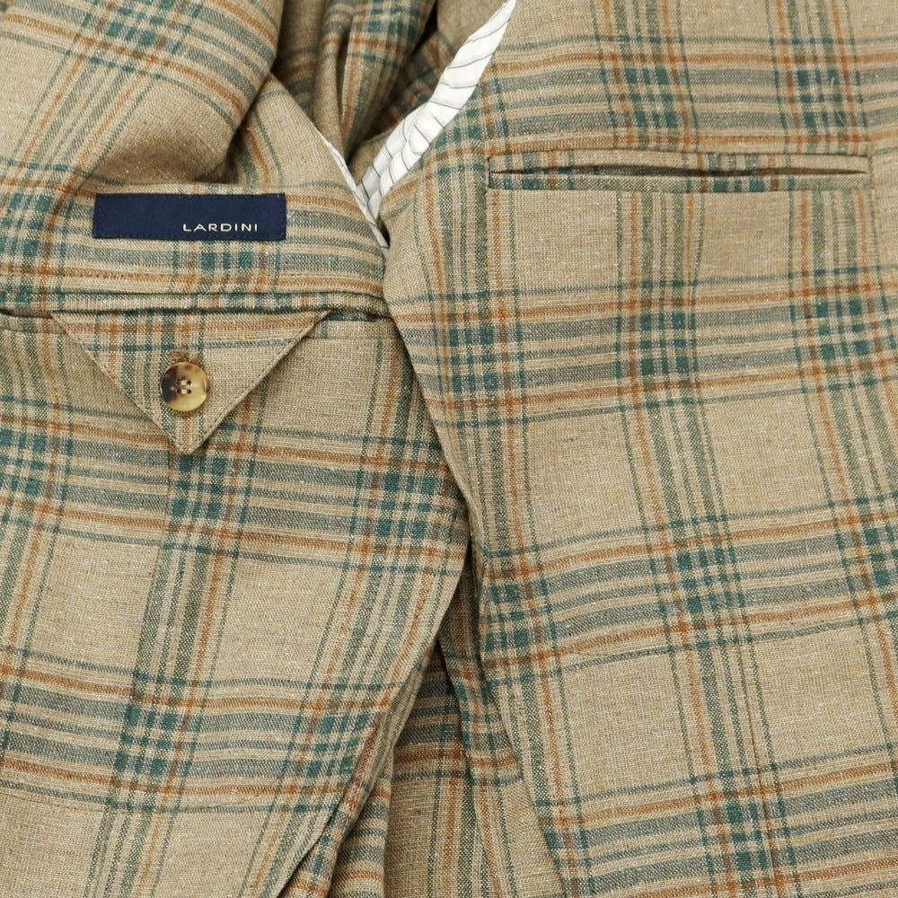 [Used] LARDINI Silk Linen Check 3B Casual Jacket Dark Beige x Green [Size 44] [BEI] [S/S] [Condition Rank C] [Men&