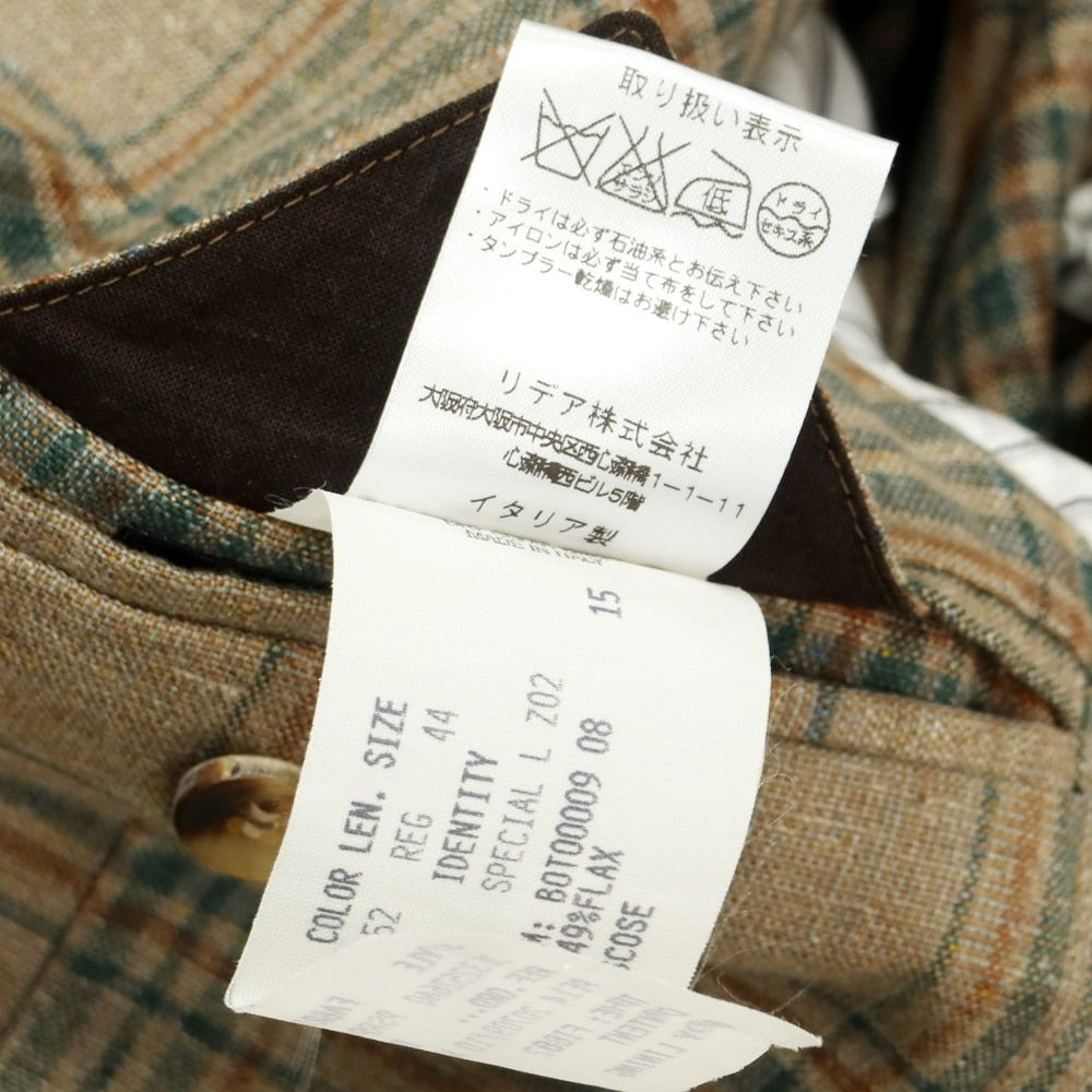 [Used] LARDINI Silk Linen Check 3B Casual Jacket Dark Beige x Green [Size 44] [BEI] [S/S] [Condition Rank C] [Men&