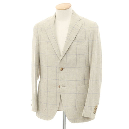 [Used] LARDINI Silk Linen Check 3B Casual Jacket Beige x Navy [Size 44] [BEI] [S/S] [Condition Rank B] ​​[Men&