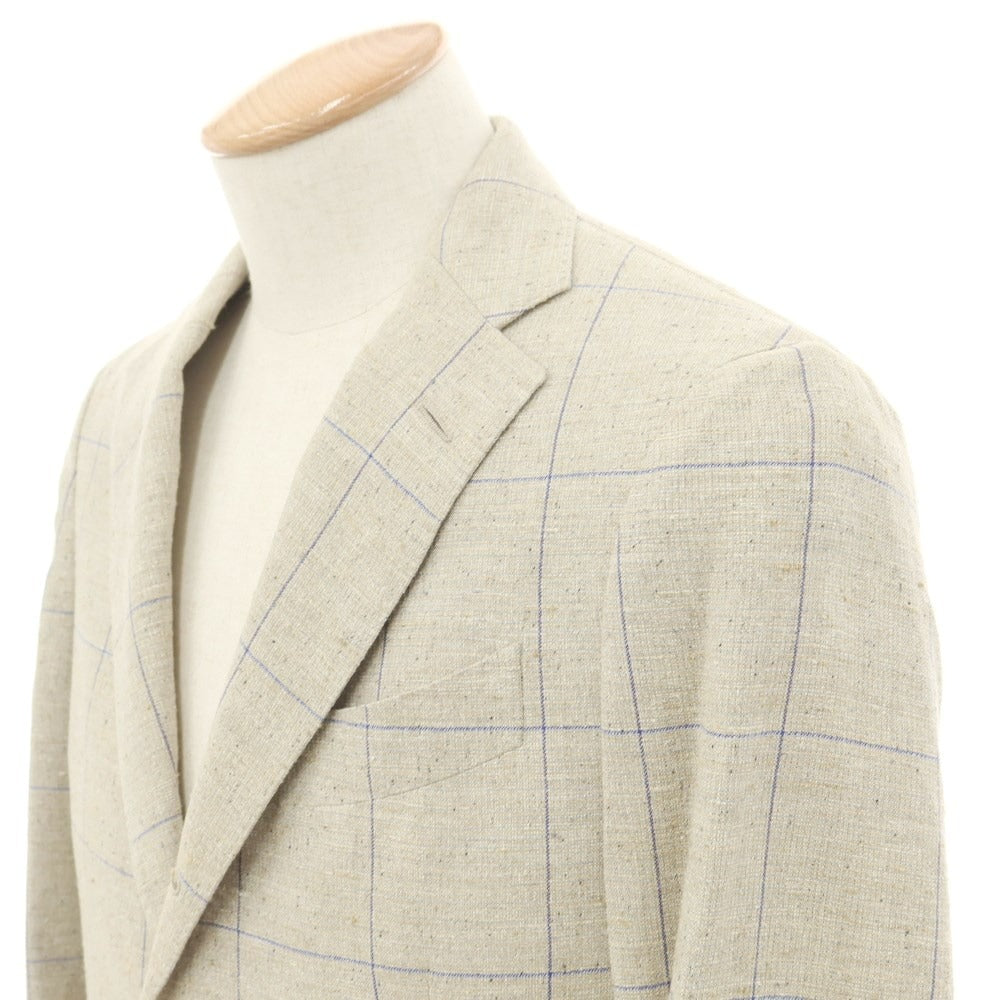 [Used] LARDINI Silk Linen Check 3B Casual Jacket Beige x Navy [Size 44] [BEI] [S/S] [Condition Rank B] ​​[Men&