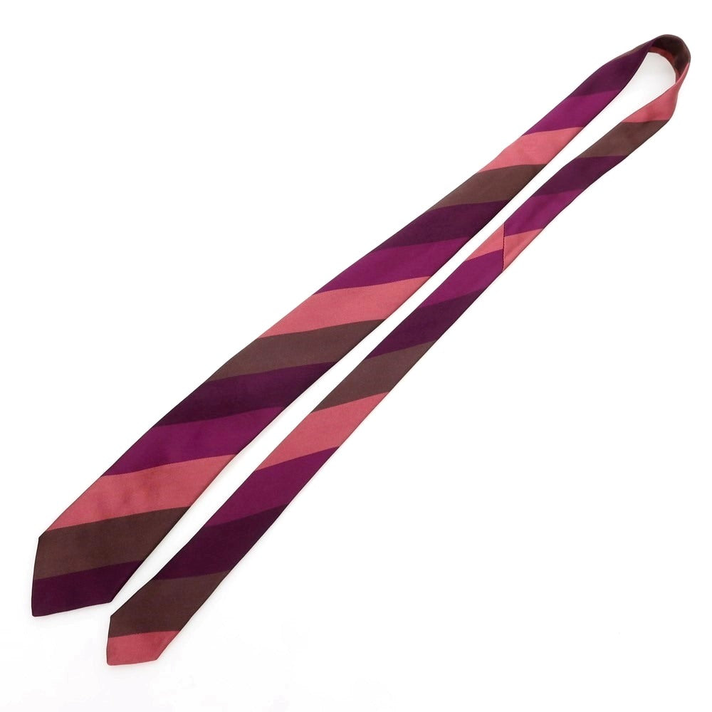 【中古】タイユアタイ TIE YOUR TIE シルクサテン ストライプ柄ネクタイ パープルxピンク系【 状態ランクB 】【 メンズ 】