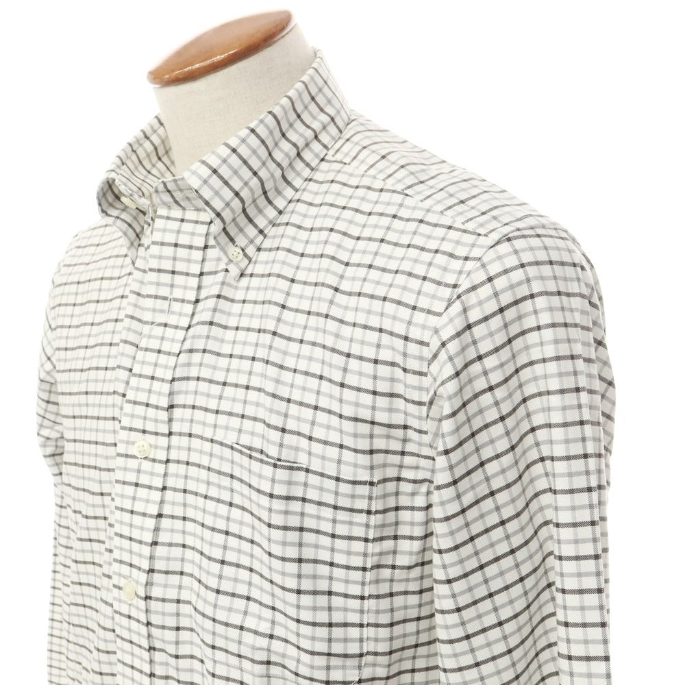 [Used] Lands End Cotton Check Button-down Casual Shirt White x Gray [39-82] [Condition Rank B] ​​[Men&