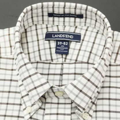 [Used] Lands End Cotton Check Button-down Casual Shirt White x Gray [39-82] [Condition Rank B] ​​[Men&