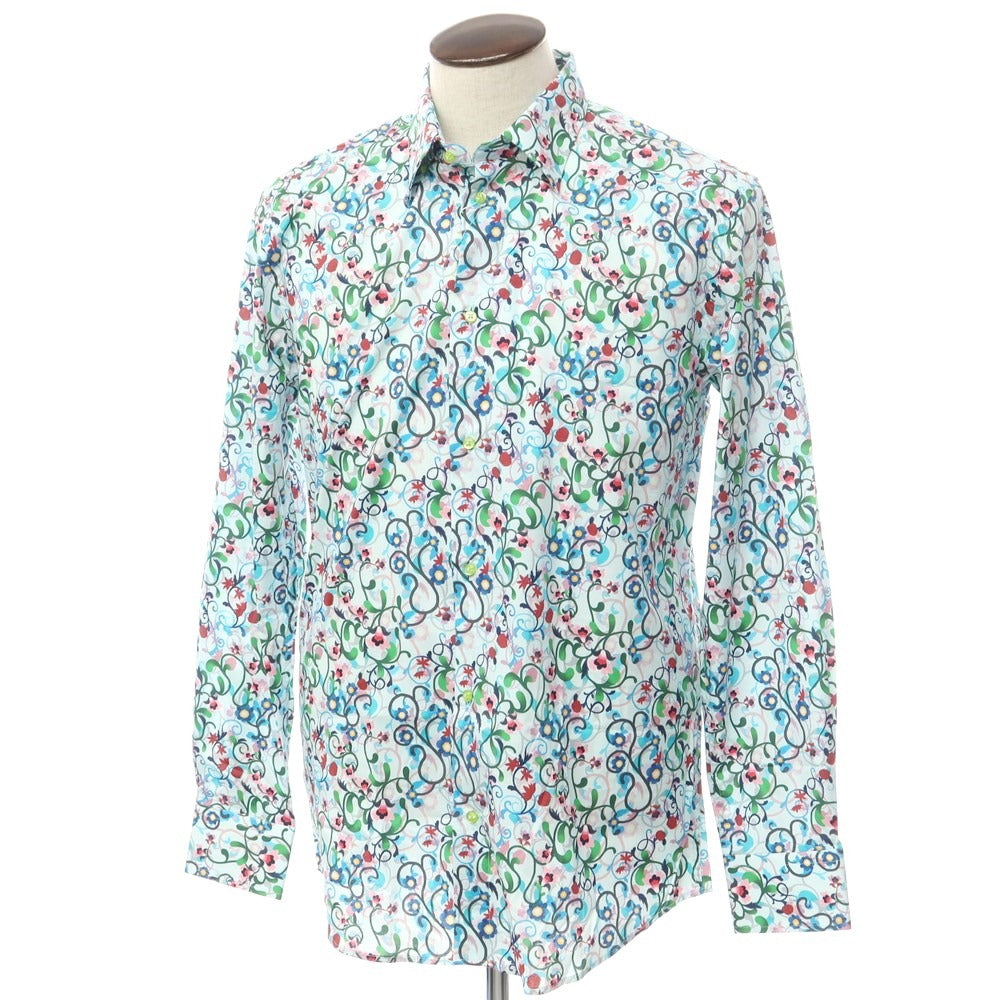 [Used] COTONDOUX stretch cotton floral casual shirt, light blue x multicolor [41] [Condition rank A] [Men&