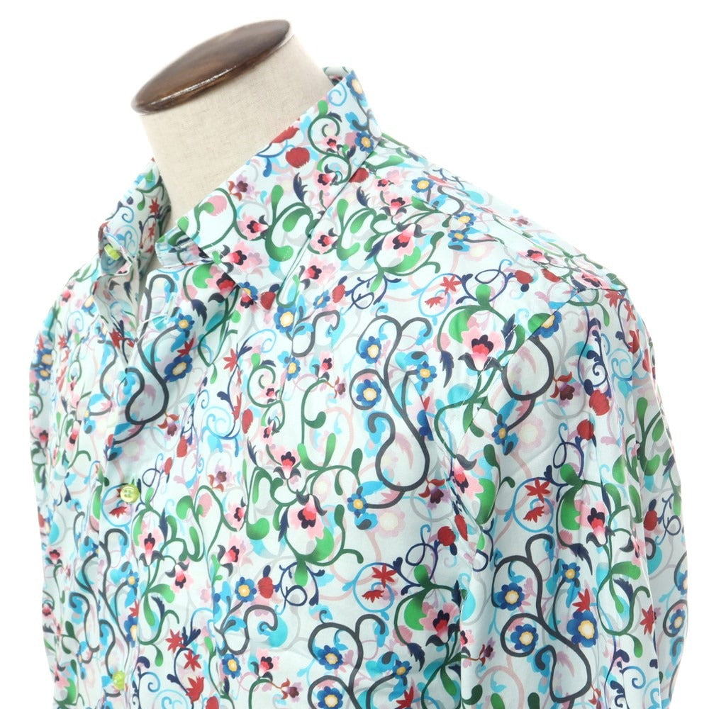 [Used] COTONDOUX stretch cotton floral casual shirt, light blue x multicolor [41] [Condition rank A] [Men&