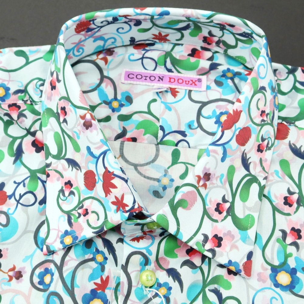 [Used] COTONDOUX stretch cotton floral casual shirt, light blue x multicolor [41] [Condition rank A] [Men&