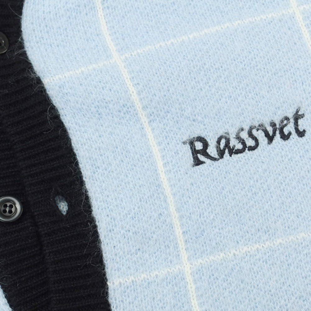 【中古】【未使用】ラスベート RASSVET 2023年秋冬 アクリルモヘヤナイロン系 チェック カーディガン ライトブルーxホワイト【サイズM】【BLU】【A/W】【状態ランクS】【メンズ】【759078】 [EPD]