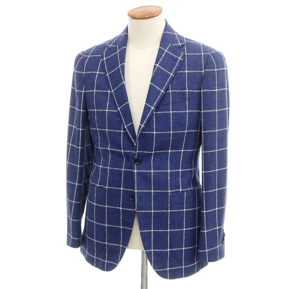 [Used] BEAMS F wool silk linen check tailored jacket navy blue x white [46] [Condition rank A] [Men&