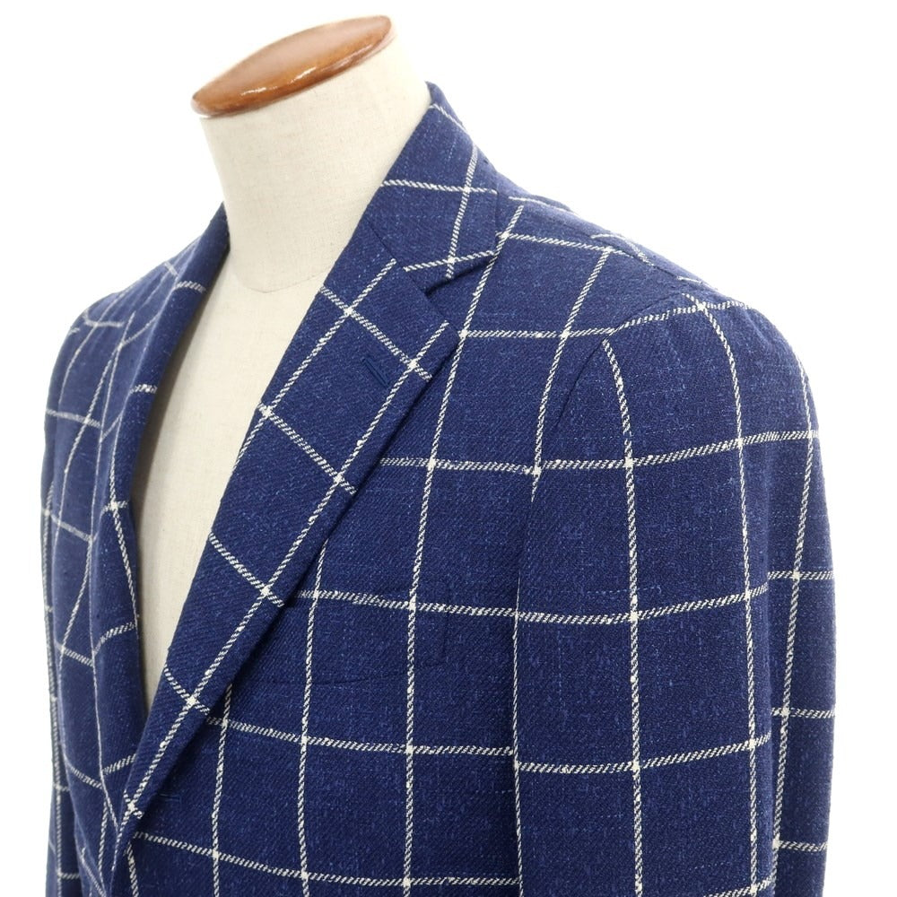 [Used] BEAMS F wool silk linen check tailored jacket navy blue x white [46] [Condition rank A] [Men&