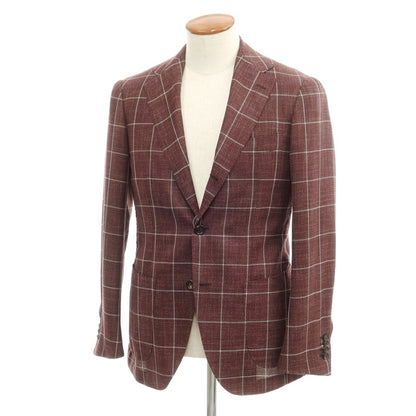 [Used] Brilla per il gusto Wool silk linen check tailored jacket Bordeaux x white [46] [Condition rank A] [Men&