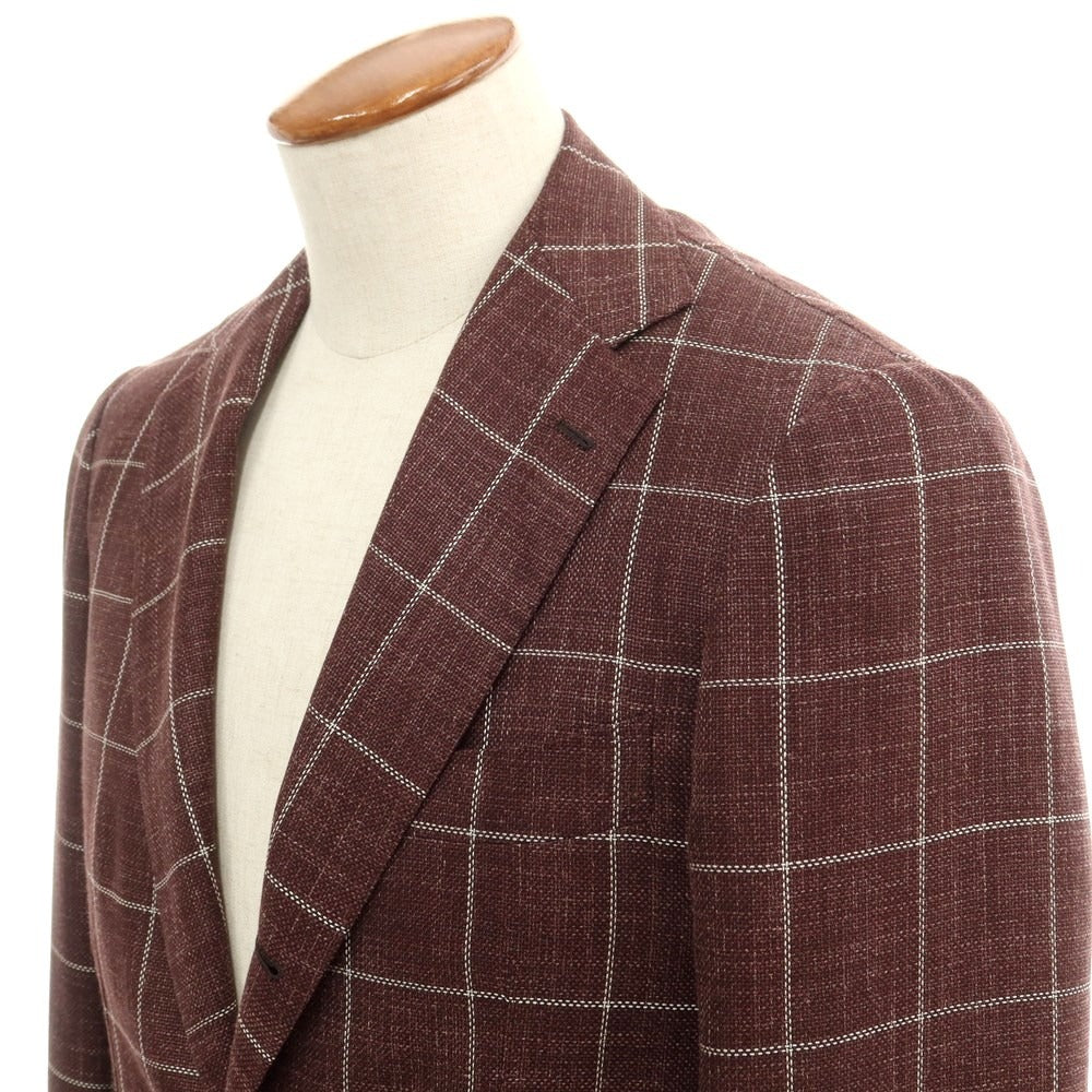 [Used] Brilla per il gusto Wool silk linen check tailored jacket Bordeaux x white [46] [Condition rank A] [Men&