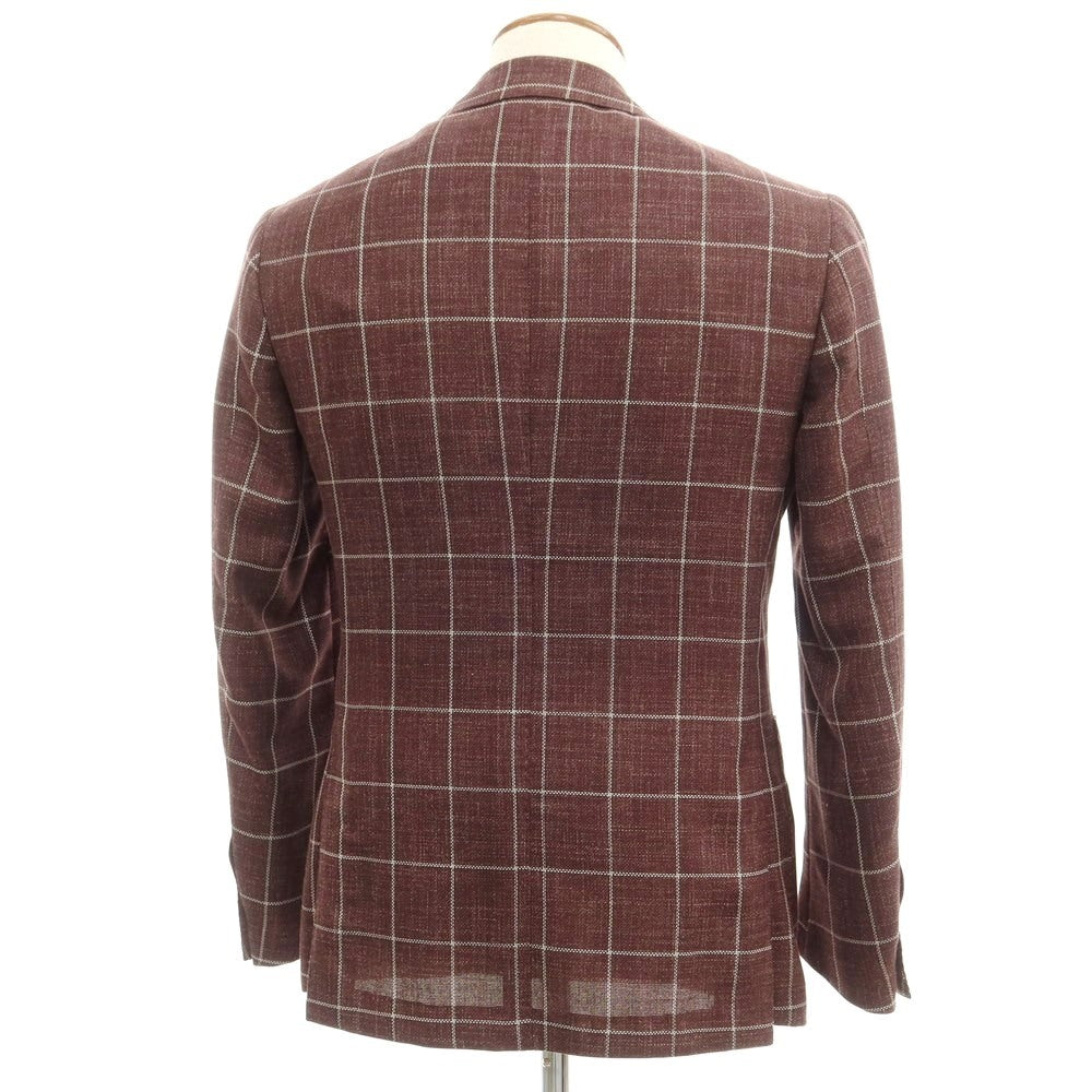 [Used] Brilla per il gusto Wool silk linen check tailored jacket Bordeaux x white [46] [Condition rank A] [Men&